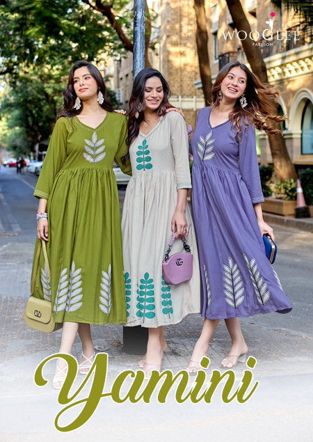 Yamini By Wooglee Rayon With Thread Work Pocket Kurti
